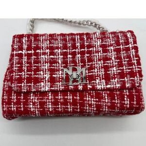 NWT Badgley Mischka Red Tweed Chain Crossbody – Holiday Glam Perfection